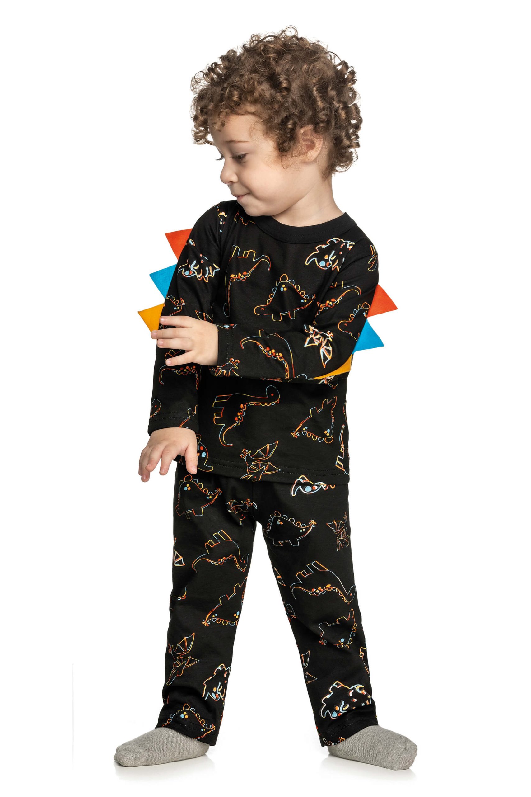 Pijama Infantil Verão Gatinho Galáctico Elian - CINZA - 10 - Preto